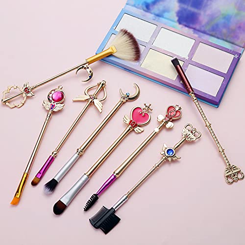 SailorMoon Makeup Brushes, Anime Pink Metal Magic Wand Handle Makeup Brushes Professional, Eye/Face/Lip Makeup Brushes T