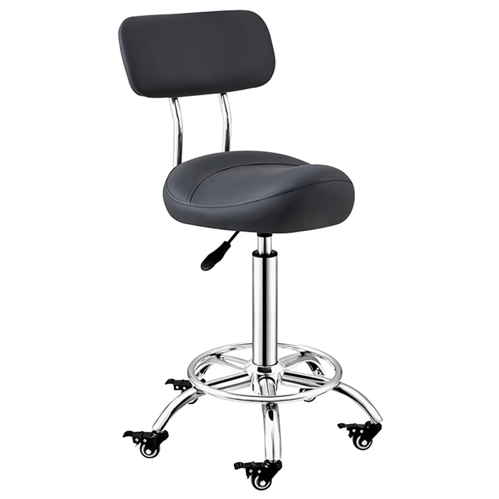 METTEOR Treatment Stool,Saddle Chair Ergonomic Office Chair with Locking Wheels, Footrest & Backrest Kitchen Counter Chair, 50-70cm Adjustable Height Swivel Stools for Home (Black)