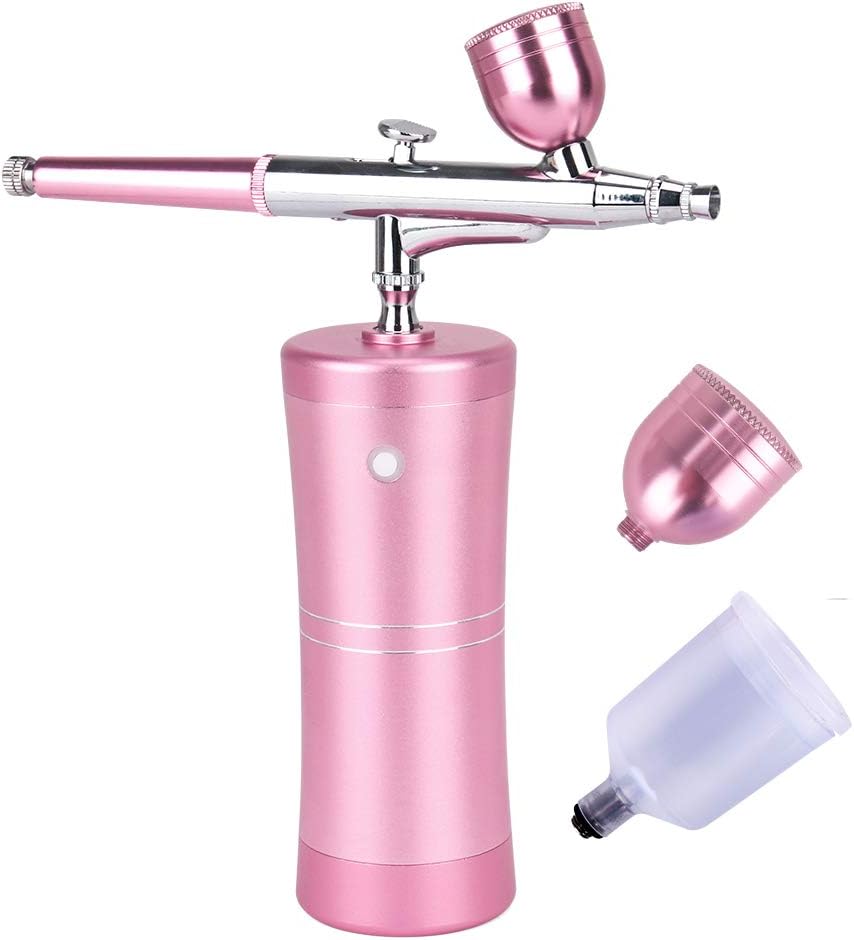 Airbrush Kit, Titoe Portable Handheld Mini Airbrush Compressor Set Kit with Air Brush Spray Gun for Makeup, Cake Decoration, Model Coloring, Manicure, Tattoo, Art Drawing （Pink)