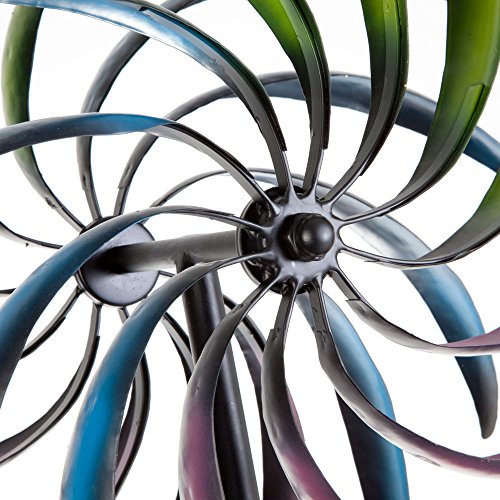 Bits and Pieces - Original Rainbow Wind Spinner - 74" Tall Tri-Colored Kinetic Garden Spinner - 16" Diameter, 2-1/8" Wide Airbrushed Blades, Weather-Resistant Metal, Includes 10" Stake