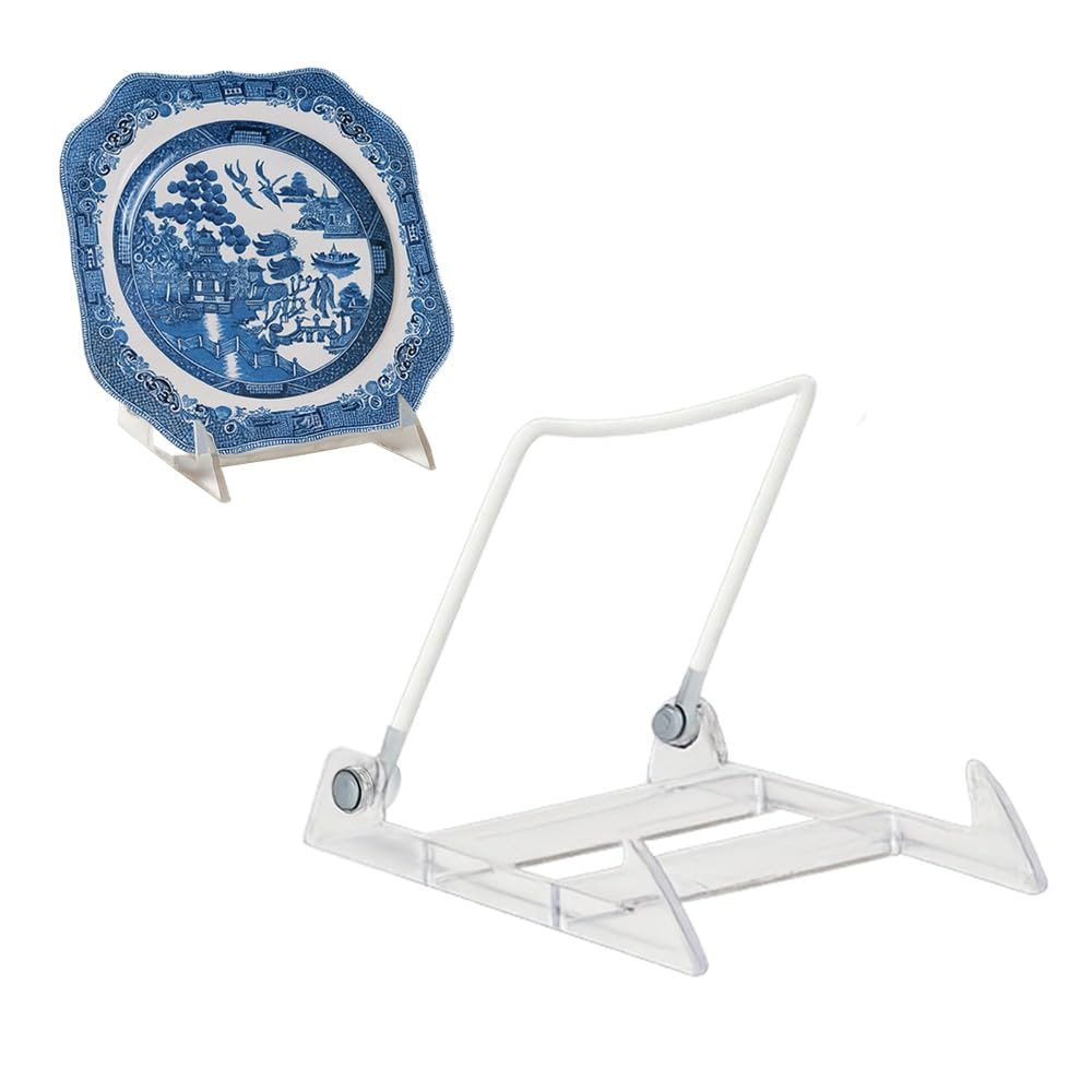 KINGDOM SOLUTIONS MADE IN USA 2-Pack Adjustable Acrylic Easels - Plate Stand - Sturdy Book Stand for Art, Pictures, Plates, Frames - Unique on the Market