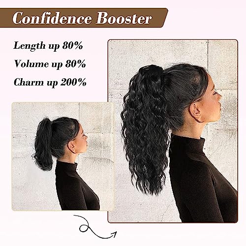 PORSMEER Ponytail Extension,Claw Clip Ponytail Hair Extensions Black Natural Looking Long Curly Wavy Multi Layered Fluffy Synthetic Hairpiece for Women Girls Daily Wear or Party,18inch - Image 4