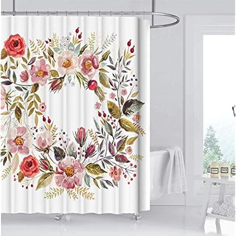 songshenjian Fabric Floral Shower Curtain Set Cover
