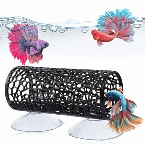 Betta Fish Toys, Black Betta Fish Tunnel Hammock, Safe Aquarium Decor for Smallfish Shrimp, Bettas Tank Accessories with Suction Cups Perfect for Hideout and Play Area