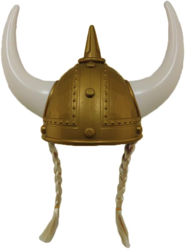 Adult Plastic Gold Norse Viking Helmet With Blonde Braids