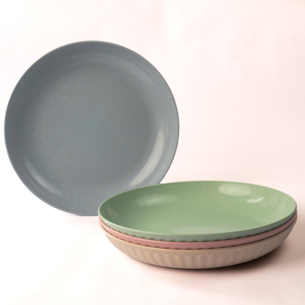 Irida Naturals Bamboo Fiber Fluted Plates | 9 inch Pack of 4 | Eco-Friendly,Lightweight & Unbreakable Plates | Microwave Safe Breakfast Plates | for Hot & Cold Serving (Multicolour)-image-48