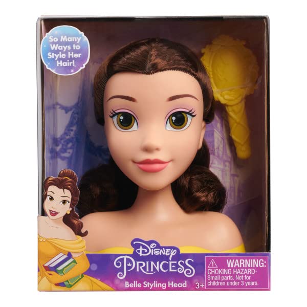Disney Princess Belle Mini Hairdressing Head 14 cm with Hair Brush for Styling Fun, from 3 Years