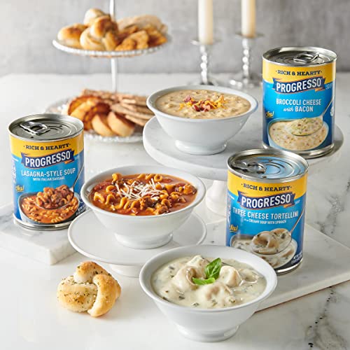 Image of Progresso Rich and Hearty, Three Cheese Tortellini in a Creamy Soup with Spinach, 18.5 oz (Pack of 12)