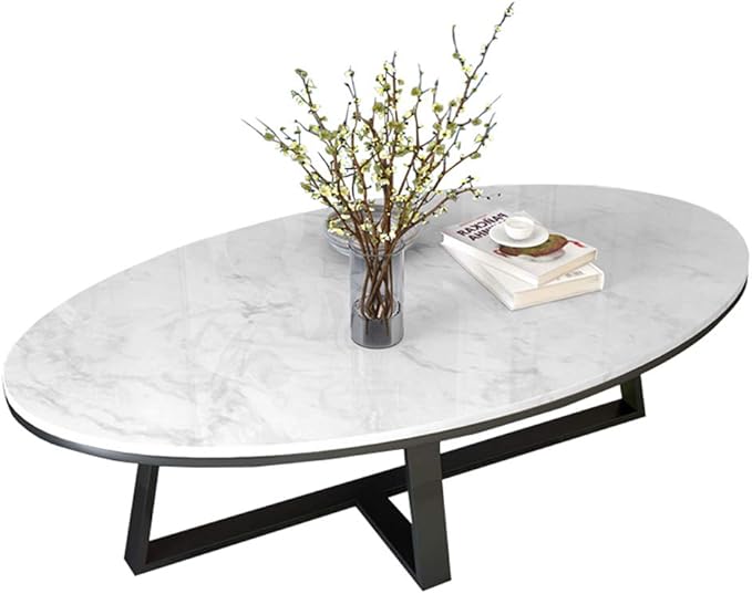 Oval Marble Coffee Tables for Living Room White l Modern Occasional End