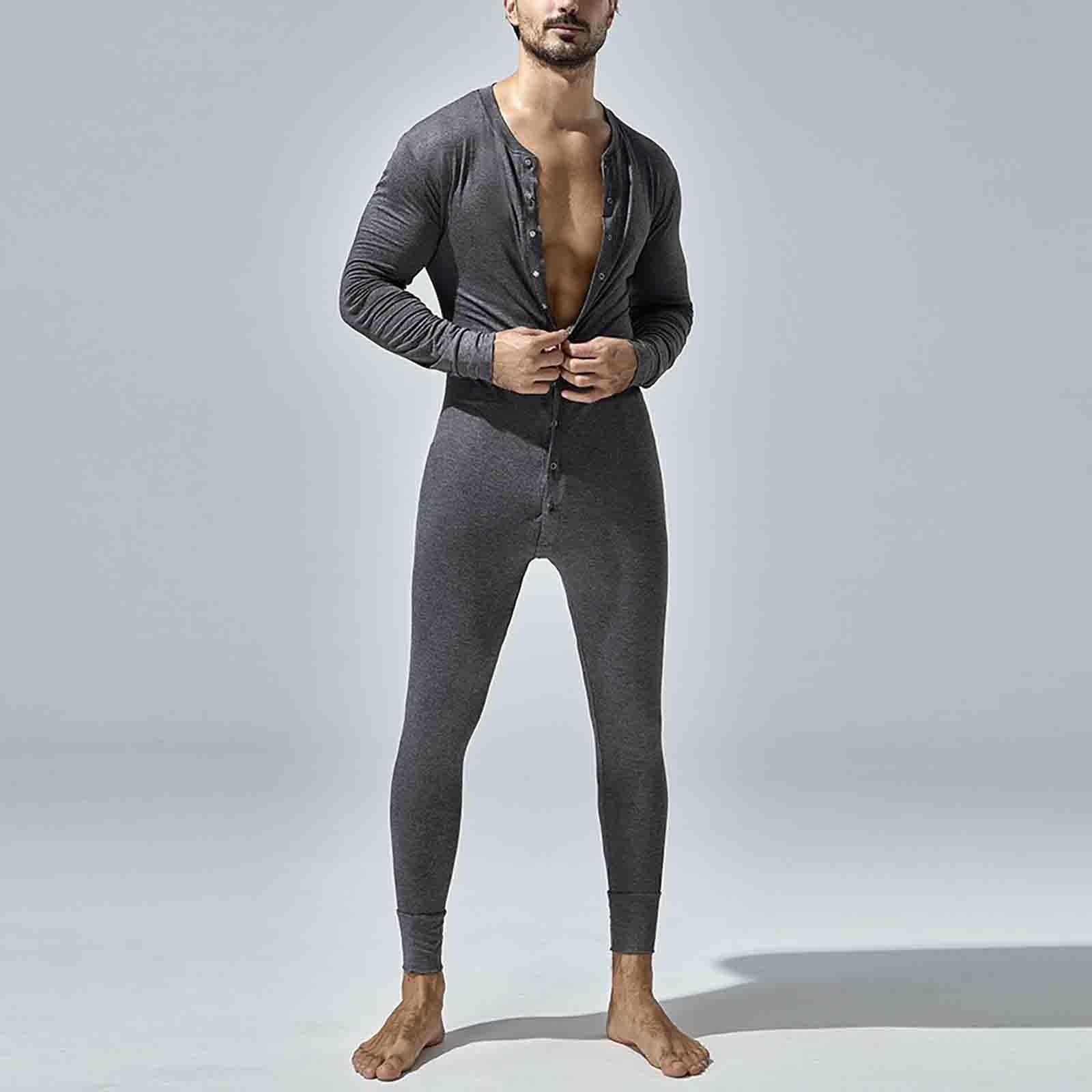 Henley Combinaison pour homme - Grenouillère - Combinaison intégrale - Extensible - Thermique - Sous-vêtement
