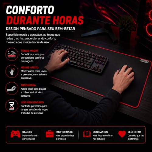 Mouse Pad Gamer Grande 80x30cm Speed Profissional Base Antiderrapante Borda Costurada Premium para Teclado Mouse Setup Gamer