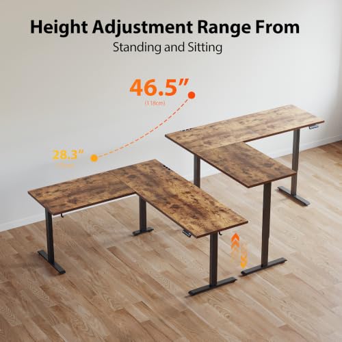 Image of Agilestic L-Shaped Standing Desk Adjustable Height, Electric Corner Standing Desk, Sit Stand Up Desk, 75x61 inch Sit Stand Computer Table, Rustic Brown