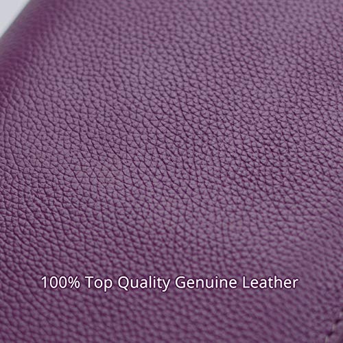 Bveyzi Women RFID Blocking Wallet Leather Zip Around Phone Clutch Large Capacity Ladies Travel Purse Wristlet (Purple)