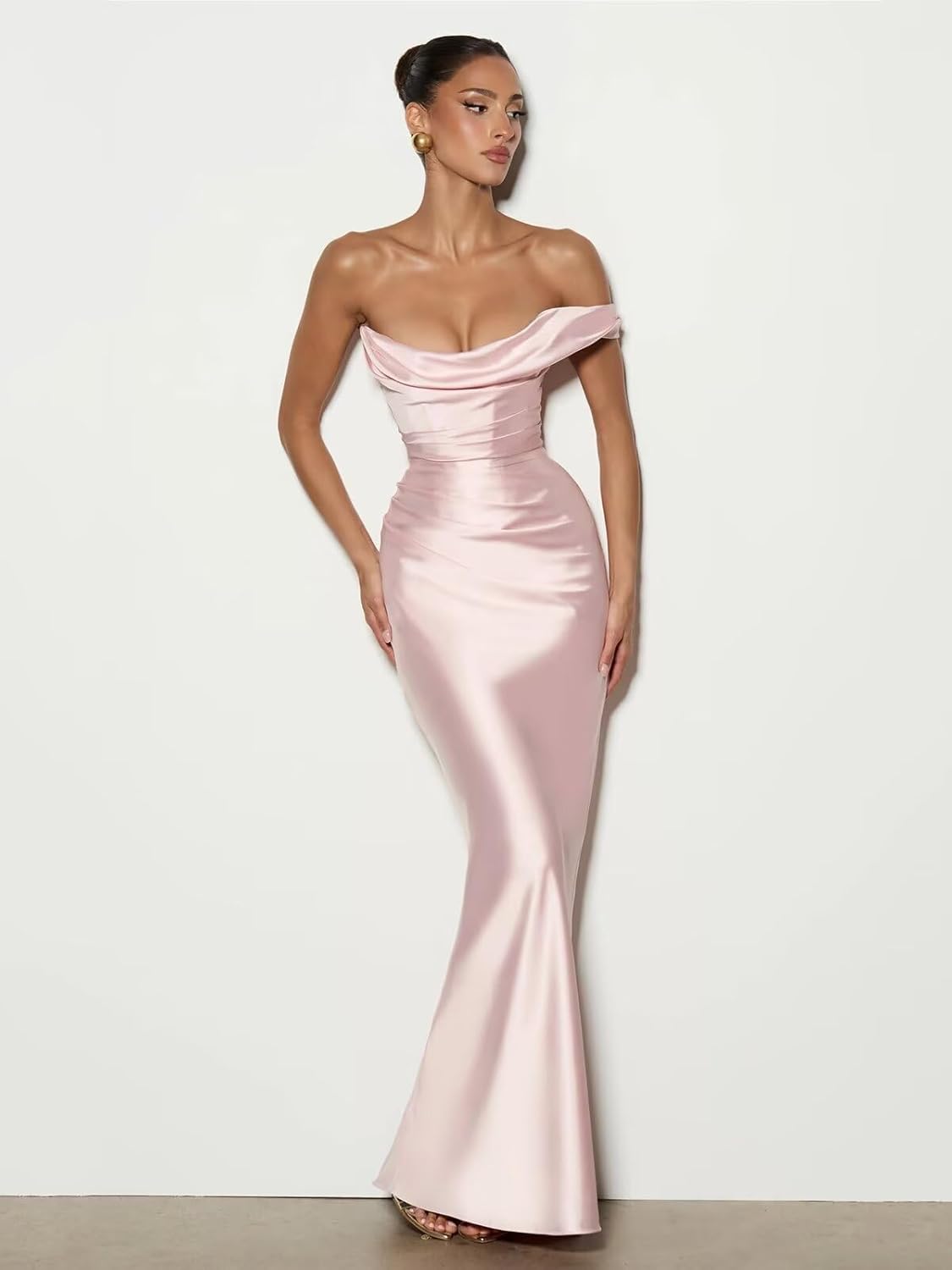 One Shoulder Satin Prom Dresses for Women Long Ball Gown Mermaid Pleated Bodycon Formal Party Dress