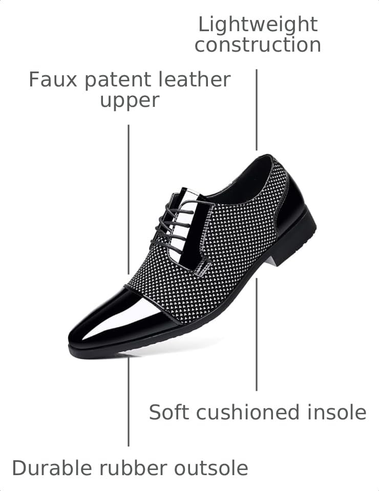 Image of Men's Dress Shoes Patent Leather Oxfords Classic Lace-up Formal Tuxedo Shoes Business Wedding Derby Shoes Cap Toe Fashion