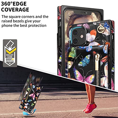 Iphone 11 Crossbody Wallet Case [Rfid Blocking], Card Holder, Zipper Purse, Floral Leather Protective Cover - Butterfly #TOP7