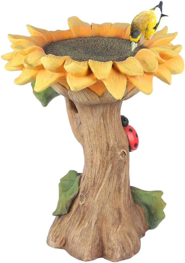Polyresin Bird Bath Sunflower,Bird Feeder Ornament for Outdoor Home Garden Backyard (Sunflower)