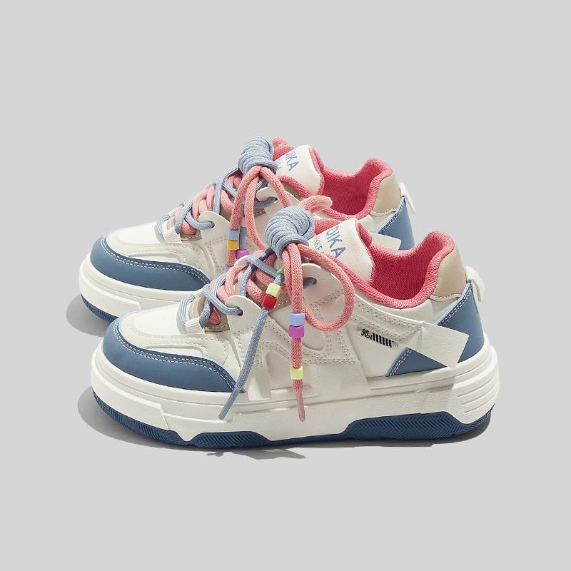 Y2K Cute Shoes Walking Sneakers for Women Chunky Pink Blue Strap Accents US 4-82
