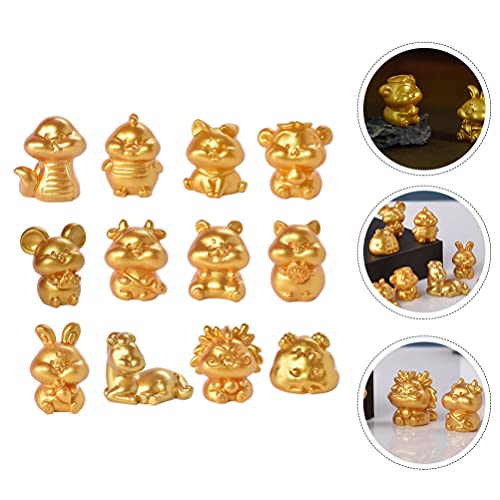 Ushobe 12Pcs Resin Chinese Zodiac Animal Figurine Ornaments Vintage Feng Shui Statue Sculptures Chinese New Year Table Decorations #TOP6