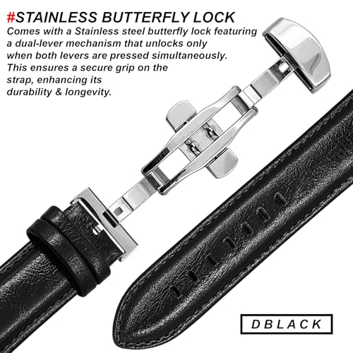 Image of DBLACK ''BUZZ'' Premium Leather Watch Strap with Butterfly Lock, Minimalist Glossy Finish Watch Belt / / For 20mm, 22mm, or 24mm Watch Band (Choose Your Size & Color)