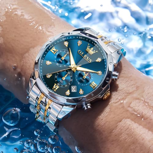 Image of OLEVS Watches for Men Luxury Diamond Casual Large Dial Watches Stainless Steel Waterproof Business Dress Analog Luminous Date Mens Watches