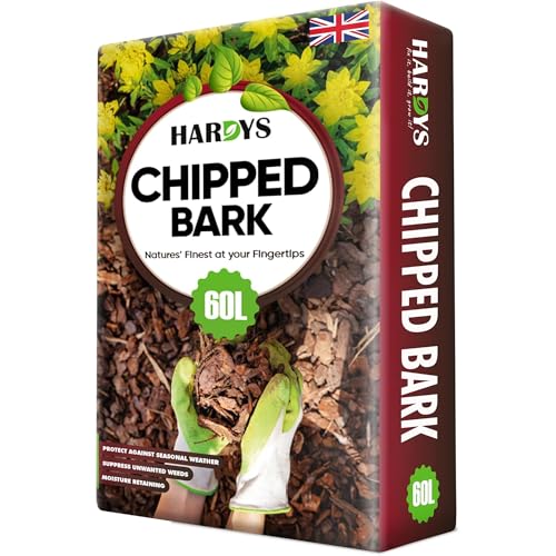 Hardys 60L Pine Spruce Bark Chippings for Garden - Organic Decorative Landscape Bark Chips - Mulches Down, Insulates Roots, Controls Weeds - Create Paths, Dress Beds & Border
