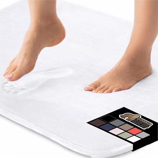 GORILLA GRIP Thick Memory Foam Bath Rugs, Soft Absorbent Velvet Bathroom Mats, Durable Dots on Underside, Machine Washable Bathmat, Carpet Rug Room Decor for Shower Floor, 24x17 Mat, White