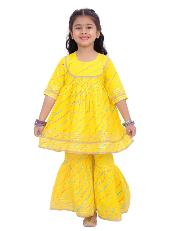 Image of LITTLE GINNIE Girls Kurta Sharara Set | Traditional Ethnic Wear for Kids