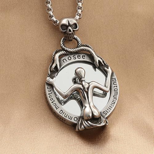 Punk Vintage Stainless Steel Magic Mirror Pendant Necklace For Men Women Gothic Unique Skull Necklaces Jewelry Gifts2