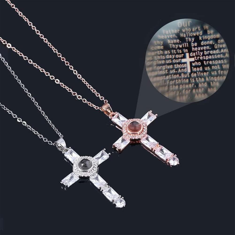 Love Memories Necklace Crystal Cross Projection Necklace Choker Projection Pendant Necklace Lord's Prayer for Friends Father's Gift - Image 2
