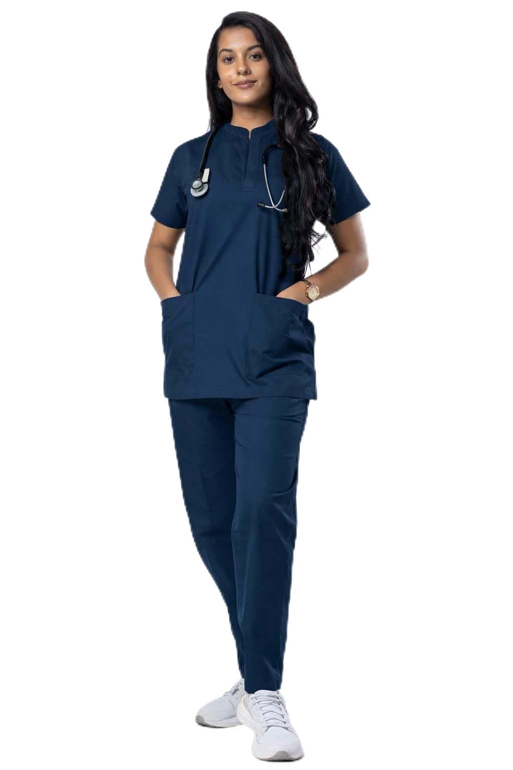 UNIFORM CRAFT Women's Mandarin Collar Medical Scrub Suit, Olive Blue, - Image 1
