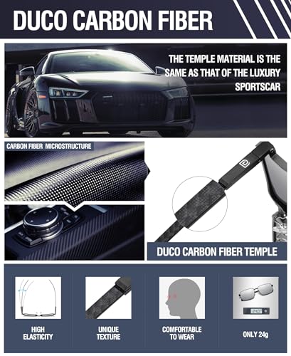 Image of DUCO Retro Rectangular Polarized Sunglasses for Men Trendy Carbon Fiber Shades