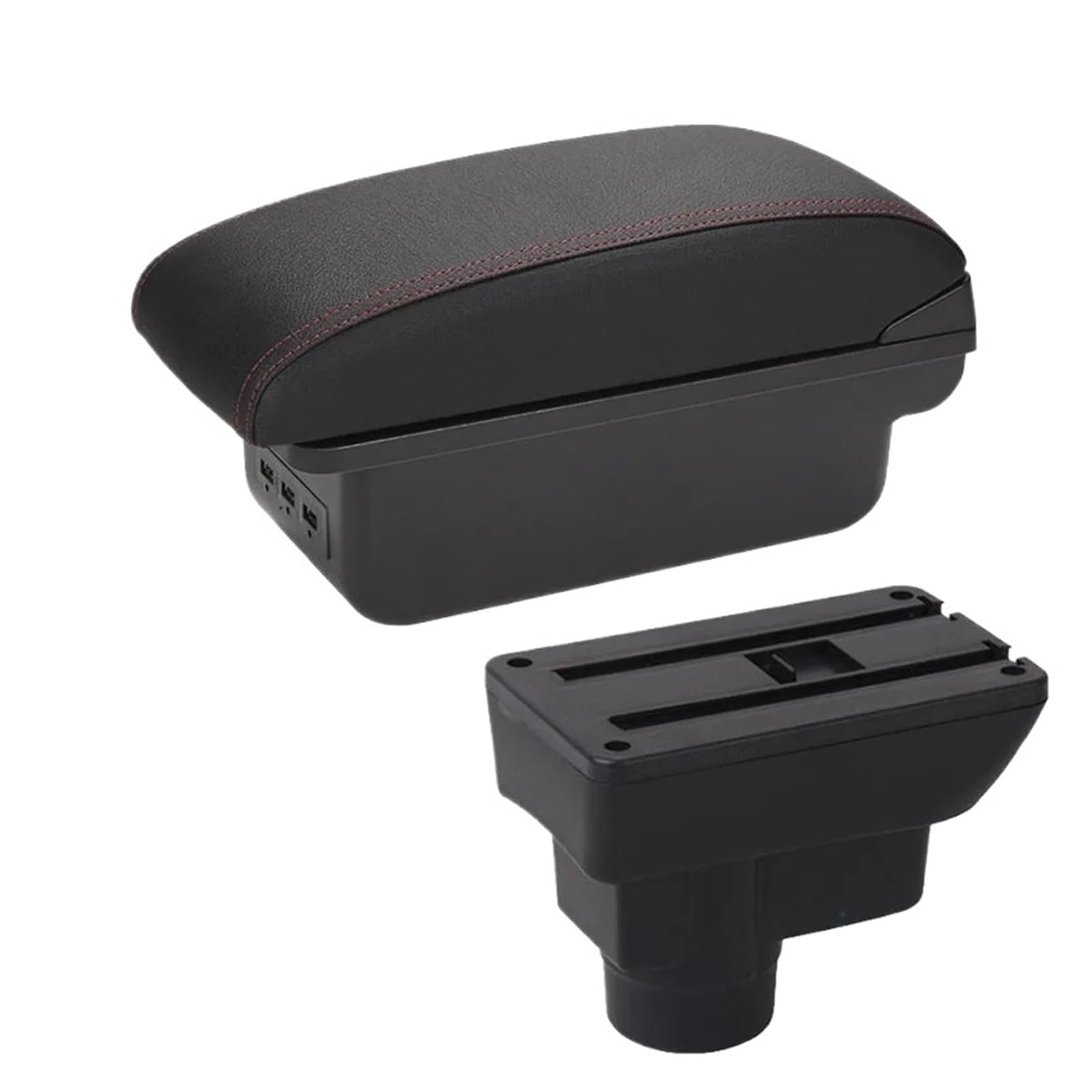 Umdjju B1 Black Red 3Usb For Opel For Corsa D 2011-2019 Car Armrest Backrest Interior Parts Storage Box Retrofit Accessories Car Centre Console Armrest Box(B1 Black Red 3Usb)