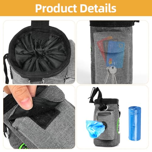 Adiwo Leckerlitasche für Hunde, Hunde Leckerlibeutel und Training-Clicker, wasserdichte Freihändige Hundeleckerlitasche mit Kotbeutelspender Mehreren Taschen, Gürteltasche für Hundespaziergang, Grau