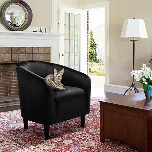 Yaheetech Barrel Chair, Modern Accent Chair Comfy Velvet Armchair Upholstered Club Sofa Chair For Living Room Bedroom Office Small Space Black(5.5D X 27.5W X 28H In) #TOP3