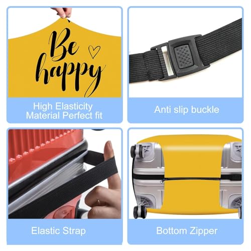Image of Be Happy Bee Luggage Cover - Cute Yellow Travel Suitcase Protector with Motivational Quote - Stretchable Anti-Scratch Cover for 24-26 Inch Luggage,M