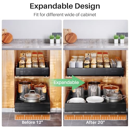 6 Pack Pull out Cabinet Organizer, Expandable(12"-20") Heavy Duty Slide out Drawer Fixed with Adhesive Nano Film for Pots, Roll out Shelf Storage for Kitchen Organization, Pantry, Bathroom(Black) by Kitstorack - Used condition - Image 8