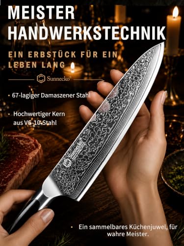 Sunnecko Kochmesser 20cm Damastmesser mit Ergonomischer Griff Küchenmesser – Ansicht 3