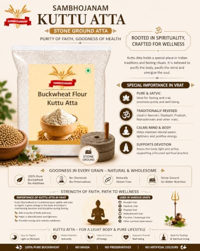 Image of Sambhojanam Kuttu ka Atta, 1Kg | Stone Grounded Buckwheat flour for Vrat | Fresh Kuttu flour Rich in dietry Fibre for Fasting| Gluten Free Kuttu Atta | Helps to Lose Weight | Upwass Ke Liye