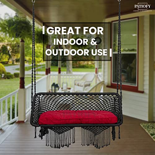 Image of Patiofy Nylon, Metal Premium Large Double Seater Swing Hanging Hammock Chair for 2 People / 2 Seater for Balcony, Indoor & Outdoor, Home /Includes Free Hanging Accessories & Red Sitting Cushion
