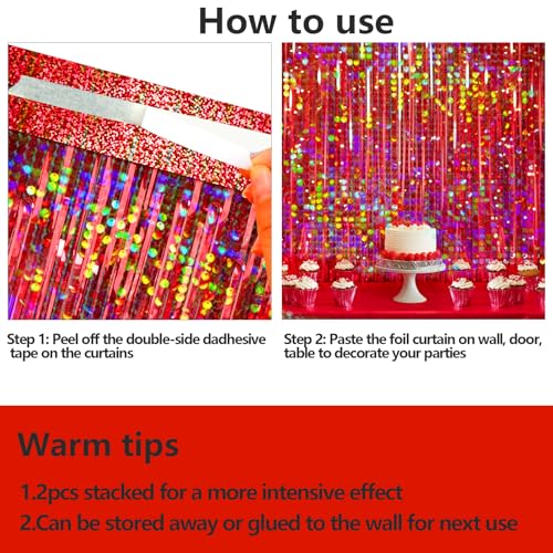 Image of 4 Packs Red Foil Fringe Curtain, Red Glitter Metallic Tinsel Backdrop for Birthday, Wedding, Baby Shower, Halloween, Christmas, Carnival, Casino Party Decorations Supplies