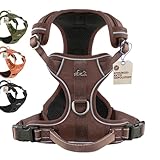 FREUDENTIER Hundegeschirr mit Griff, atmungsaktiv gepolstert - Bombenfester Sitz & maximale Sicherheit - Anti Zug Hundegeschirr kleine, mittelgroße & Grosse Hunde - Hunde Geschirr (Braun,L)