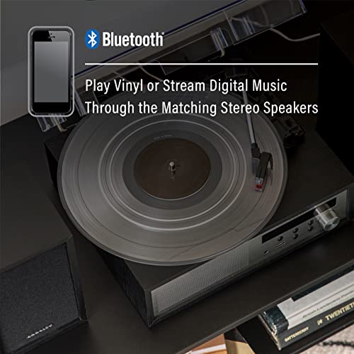 Crosley CR7022A-BK Sloane 3-Speed Bluetooth Turntable and FM Radio Shelf System with Matching Stereo Speakers, Black - Les Beatles, Paul McCartney, John Lennon, RIngo Starr, George Harrison Crosley CR7022A-BK Sloane 3-Speed Bluetooth Turntable and FM Radio Shelf System with Matching Stereo Speakers, Black – Image 5