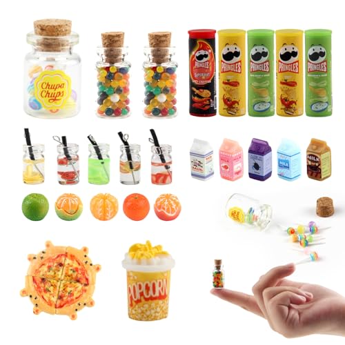 Xbessc 28 peças 1/12 comida e bebida em miniatura resina comida de brinquedo miniaturas para casa de bonecas mini brinquedos de comida para casa de bonecas brinquedos de cozinha adultos crianças