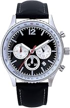 NUOVO Montre chronographe pour homme - Bracelet en cuir noir et argent - Quartz analogique avec affichage de la date, Noir , Minimaliste