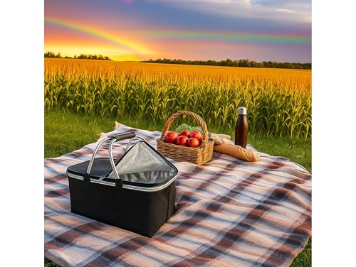 Przydasie - Kühltasche Groß 43x23x21 cm - Isolierte Picknickkorb Thermo mit Aluminiumrahmen - Kühlkorb für Büro, Camping und Reisen - Isoliertasche - Einkaufskorb Isoliert - Schwarz
