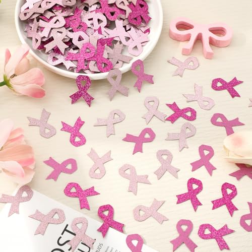 Image of Whaline 300 Pcs Breast Cancer Awareness Table Confetti Ribbon Shaped Glitter Confetti Pink Table Centerpiece For Party Decoration