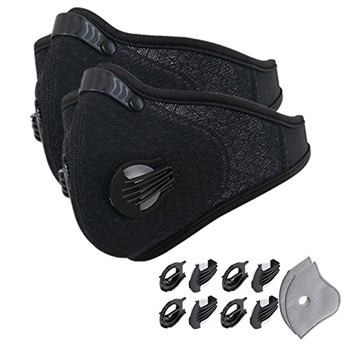 UpUser Dust Mask, Activated Carbon Dustproof Masks with Extra Filter Cotton Sheet and Valves for Running, Cyclinging, Exhaust Gas, Pollen Allergy, PM2.5 (Black-2Set)