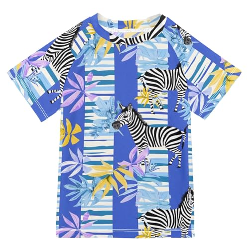 ALAZA Kids Rash Guard Toddler Swim Shirt Boy Girls Zebra Striped UPF 50+ Short Sleeve 4T