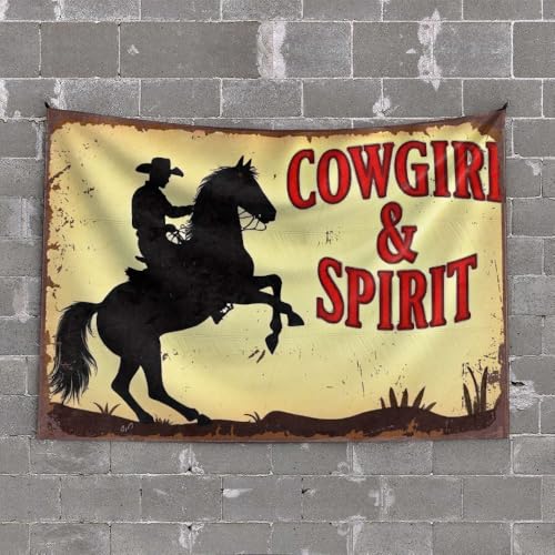 Tapisserie esthétique cowgirl et esprit cheval, décoration amusante pour bar, homme, cabe (100 x 150 cm)